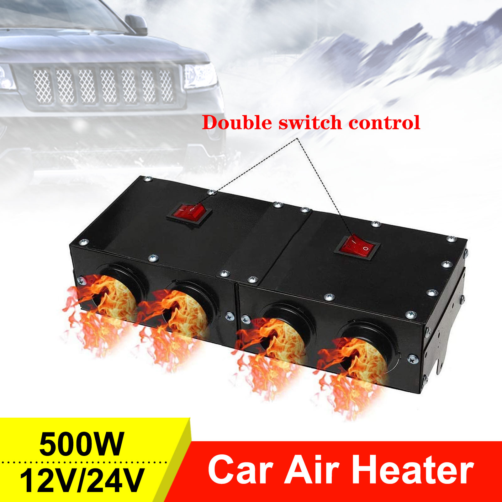 24V 2-4ポートカーヒーターデフロスターポータブル車電気ドライヤーフロントガラスフロントガラスデミスター12V 500ワットヒーターファンRV SUVトラック用