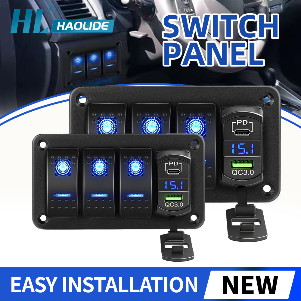HL 新しいロッカースイッチパネル 2/3/4/5 ギャング車 ATV UTV オフロード RV ボート USB/Type-C PD オートスイッチオフロード使用 12V 24V
