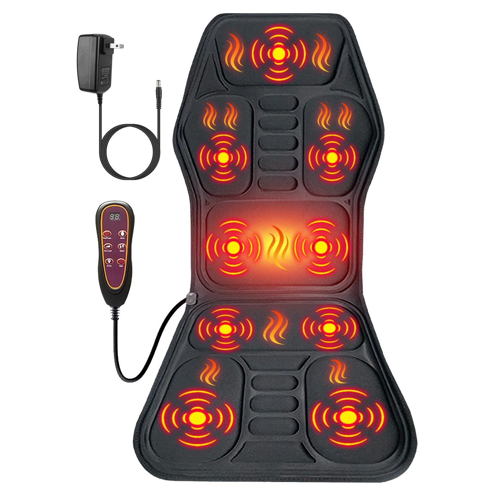 Back Massager with Heat, Vibration Massage Seat Cushion with 8 Massage Nodes & 5 Modes, Adjustable Chair Massager Pad for Home Office, Heated Chair Pad, Gifts for Women Men Mom Dad