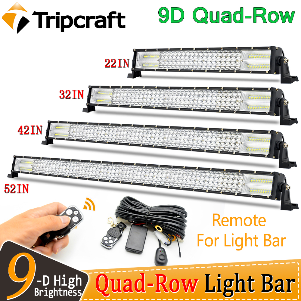 Tripcraft 4Row 22 「32」 42 インチ ストレート LED ライトバー オフロード 12V 四列ライトバー リモート付き 車 4WD 4x4 トラック SUV ATV