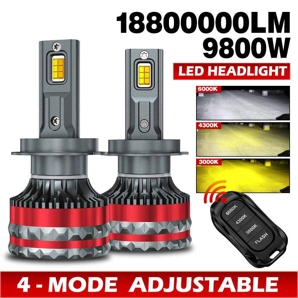9800 ワット H4 H7 LED ヘッドライト Canbus H1 H11 9005 HB3 9006 HB4 6000 K 4300 K 3000 K 3 色リモコン車 LED 電球ストロボランプ