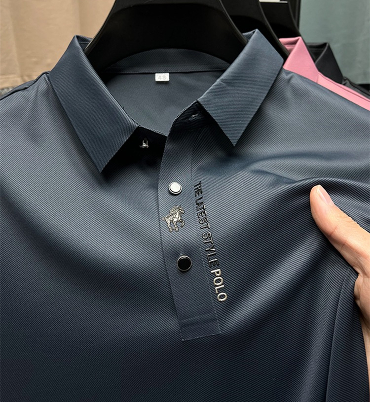 高品質アイスシルク通気性半袖 Tシャツメンズ 2023 夏のファッション刺繍カジュアル弾性快適ポロシャツ