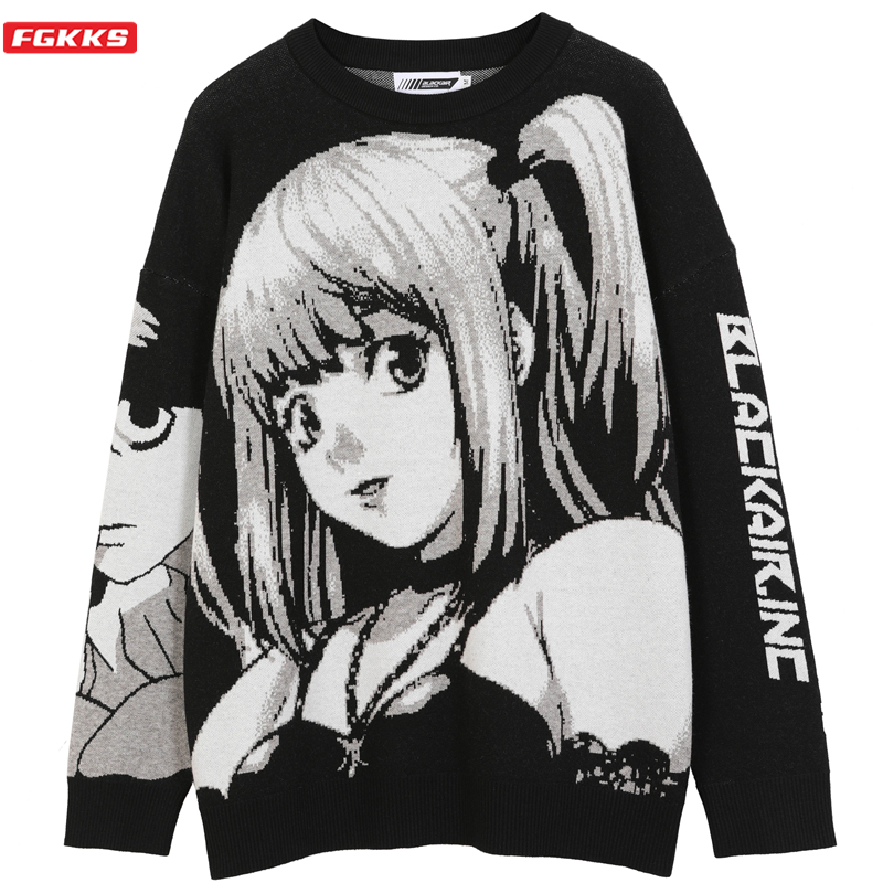 FGKKS メンズヒップホップストリート原宿セーターヴィンテージ和風アニメガールニット 2022 コットンプルオーバーセーター男性
