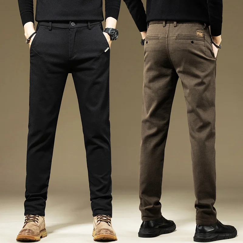 KUBRO メンズパンツカジュアル綿無地春秋ストレートビジネスワークパンツ高品質ファッション黒グレーズボン
