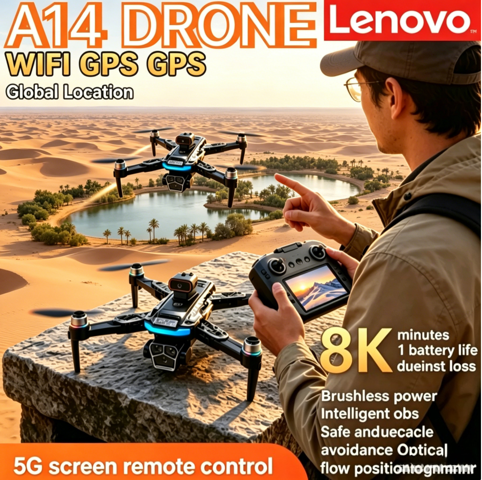 レノボ A14 ドローン GPS 8K HD トリプルカメラ 5G WIFI FPV 折りたたみ式クアッドコプター ブラシレスモーター オプティカルフロー 障害物回避 航空写真