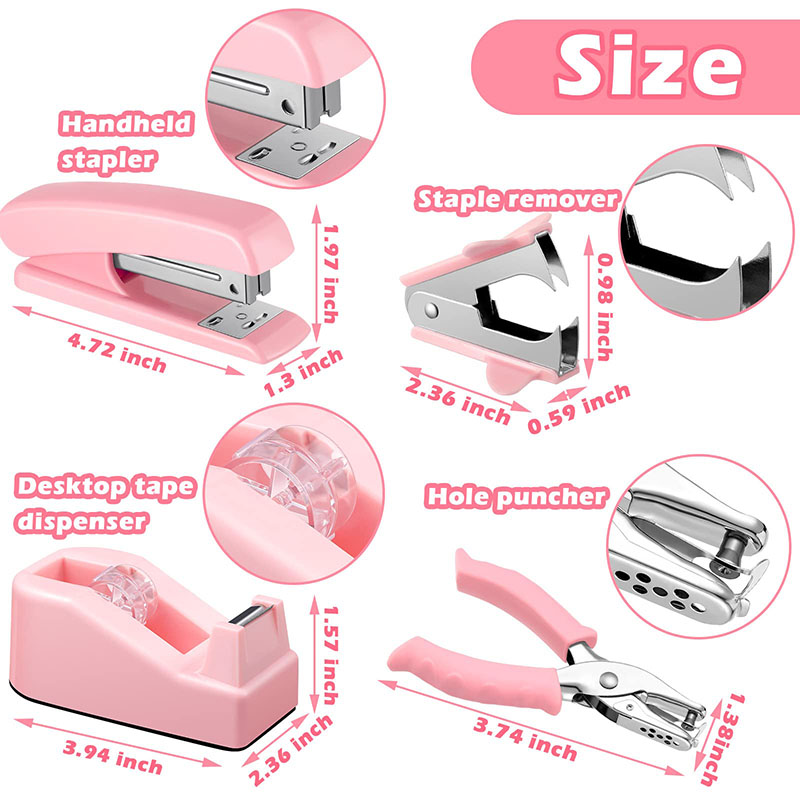 Bview Art 10 Piece Pink Tape Remover Dispenser Paper Clips Scissors Desk Accessory Kit for Office Desk Accessories