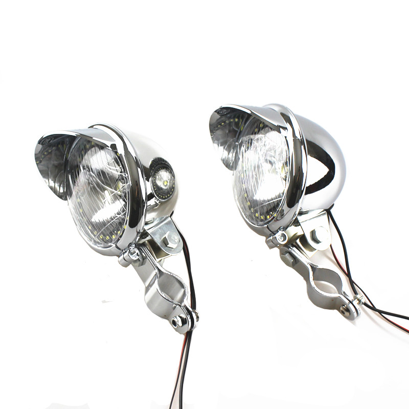 クロームオートバイアクセサリー 12V LED 通過運転スポットライトユニバーサルフォグランプバーチューブマウントブラケットクランプチョッパーカスタム