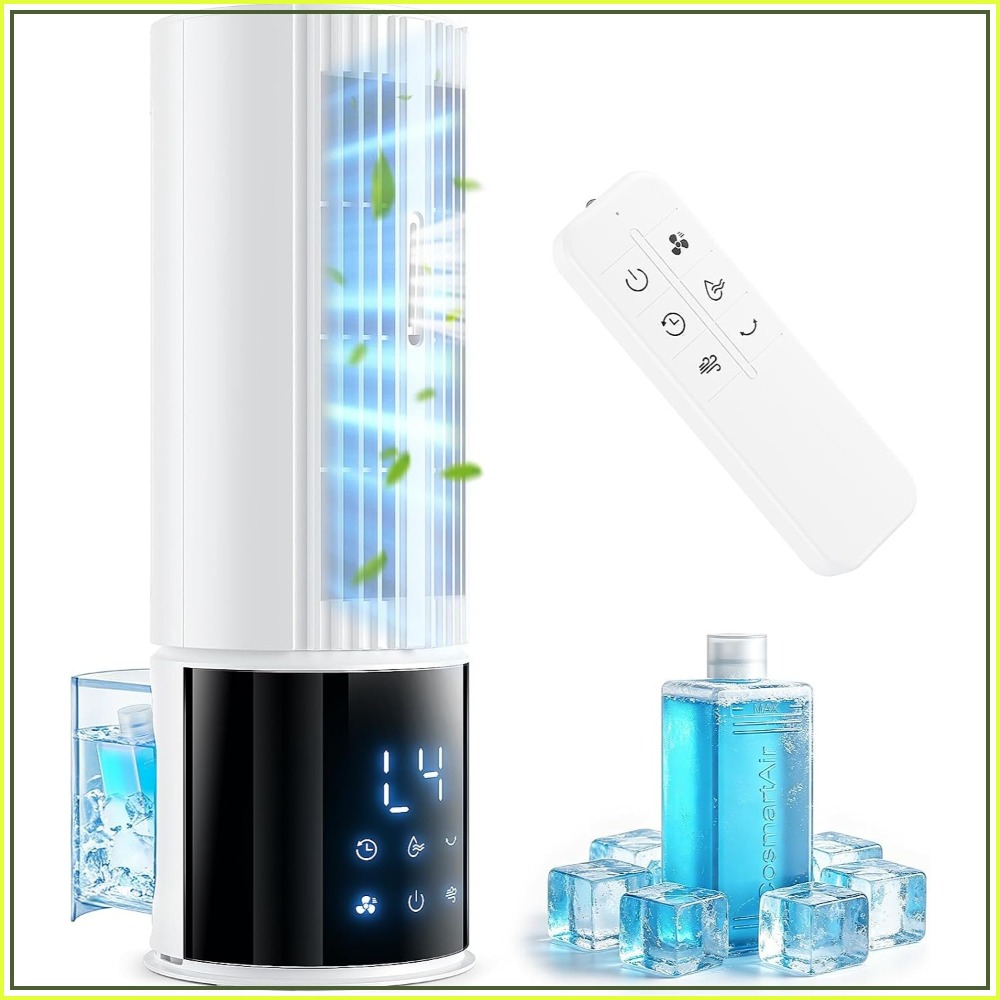 ポータブルエアクーラー、ミスト付き蒸発式スワンプファン、3スピード、振動、タイマー、寝室オフィスキャンプ用リモコン、ホワイト