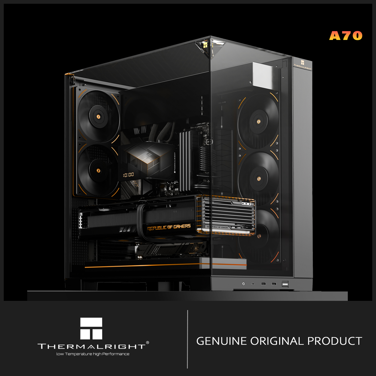 Thermalright A70 ブラック PC ケース パノラマ三面強化ガラス シービュー デザイン、隠しチューブ レイアウト