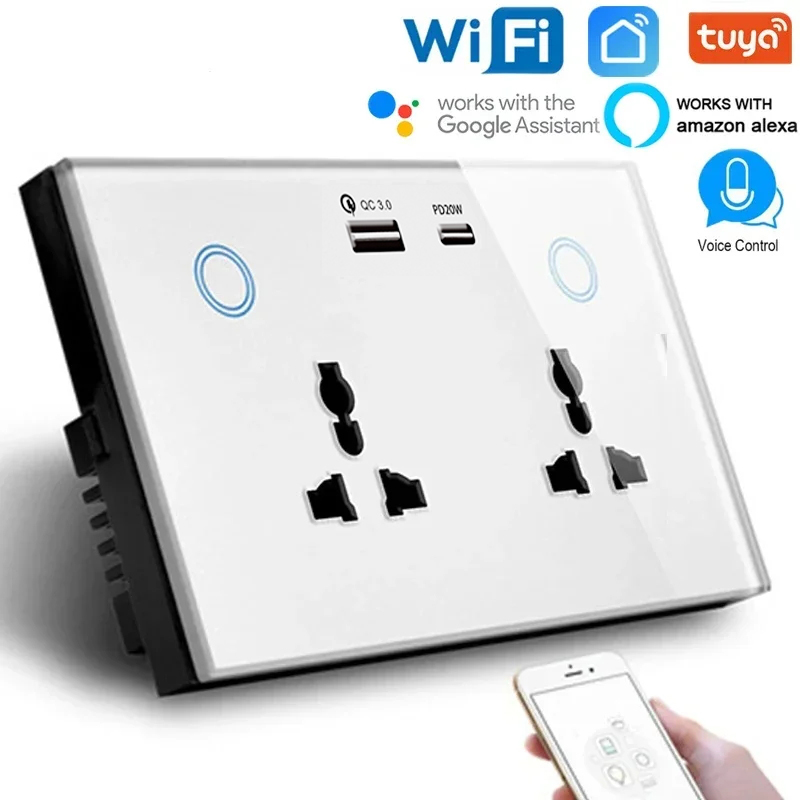 WIFI スマート USB 壁ソケットユニバーサル電気プラグコンセント 15A 電源タッチスイッチワイヤレス充電 Tuya スマート Alexa Google 用