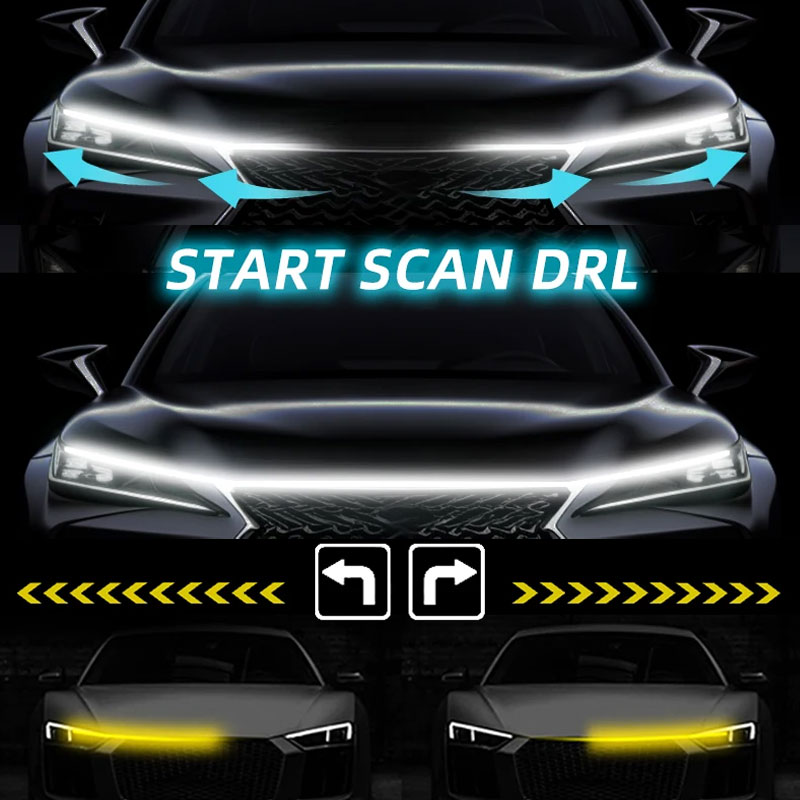 新しい LED 車のボンネット装飾ライトストリップスタートスキャンダイナミックアンビエントライト車のデイタイムランニングライト DRL ターンシグナルランプ 12V