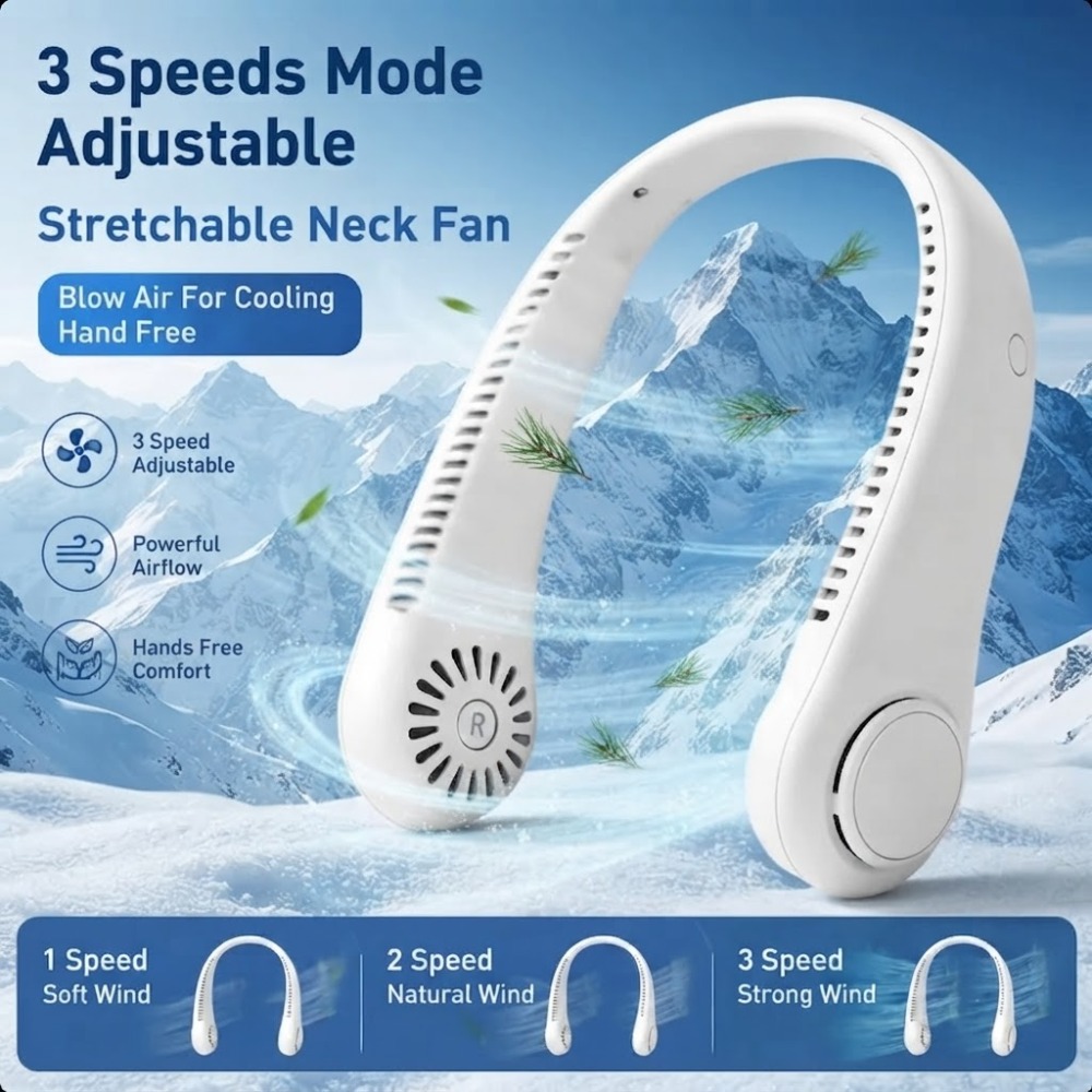 新しい 3 スピード USB 充電式ブレードレス冷却ネックファンハンズフリーポータブル軽量屋内屋外夏の旅行誕生日