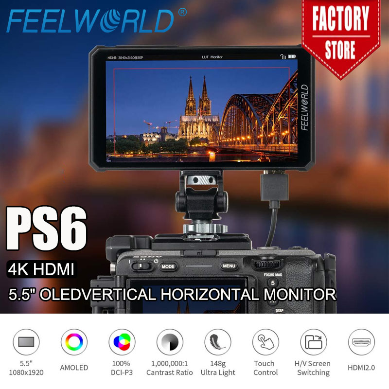 FEELWORLD PS6 5.5 インチカメラフィールドビデオモニター OLED 垂直水平タッチスクリーン 4K HDMI 1080x1920