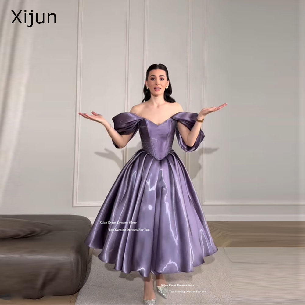 Xijun モダンなライラックのイブニングドレスオフショルダー恋人ウエディングドレス A ラインフォーマル誕生日パーティードレス 2026 カスタマイズ