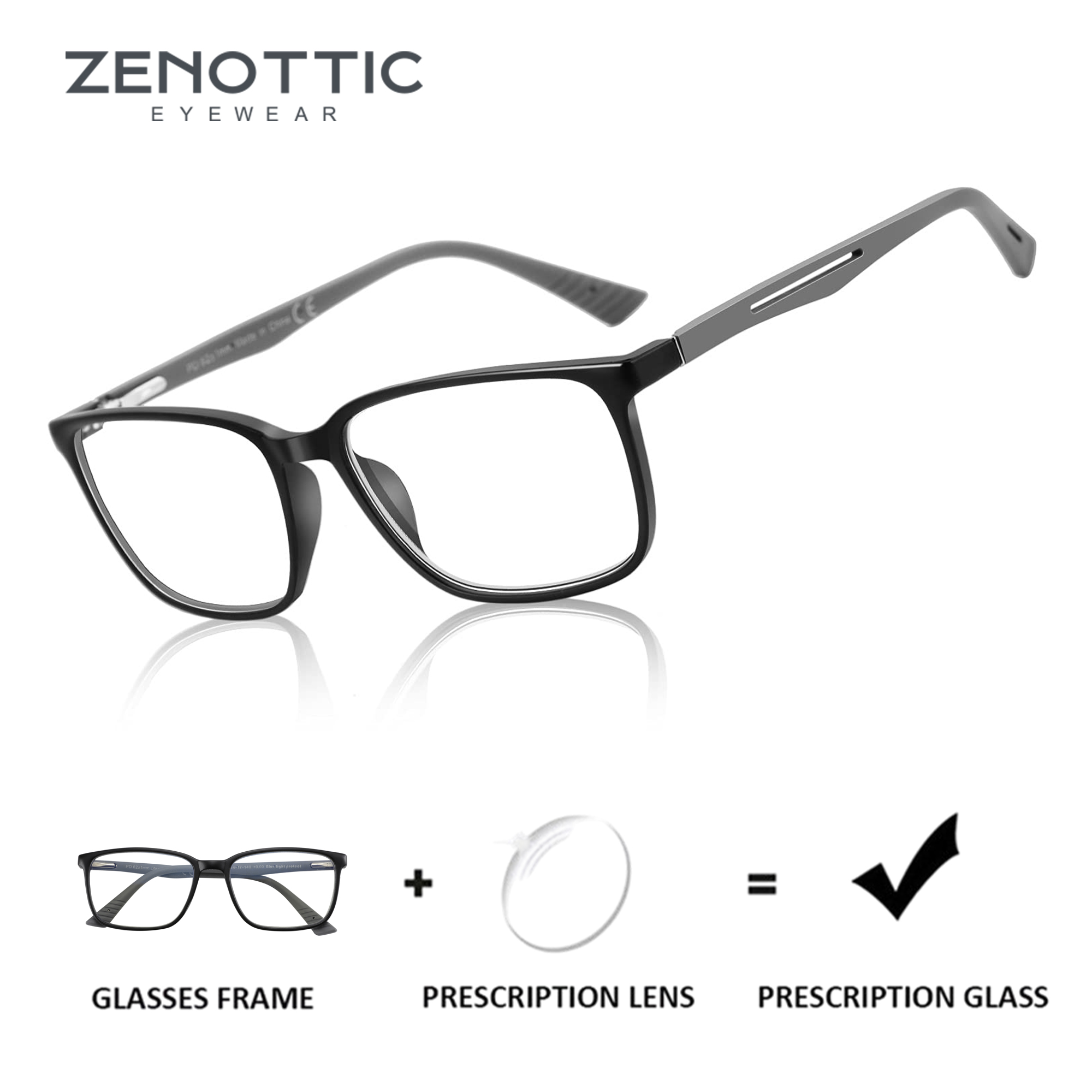 ZENOTTIC スクエア処方メガネ抗青色光フォトクロミック光学眼鏡近視遠視累進レンズ付き