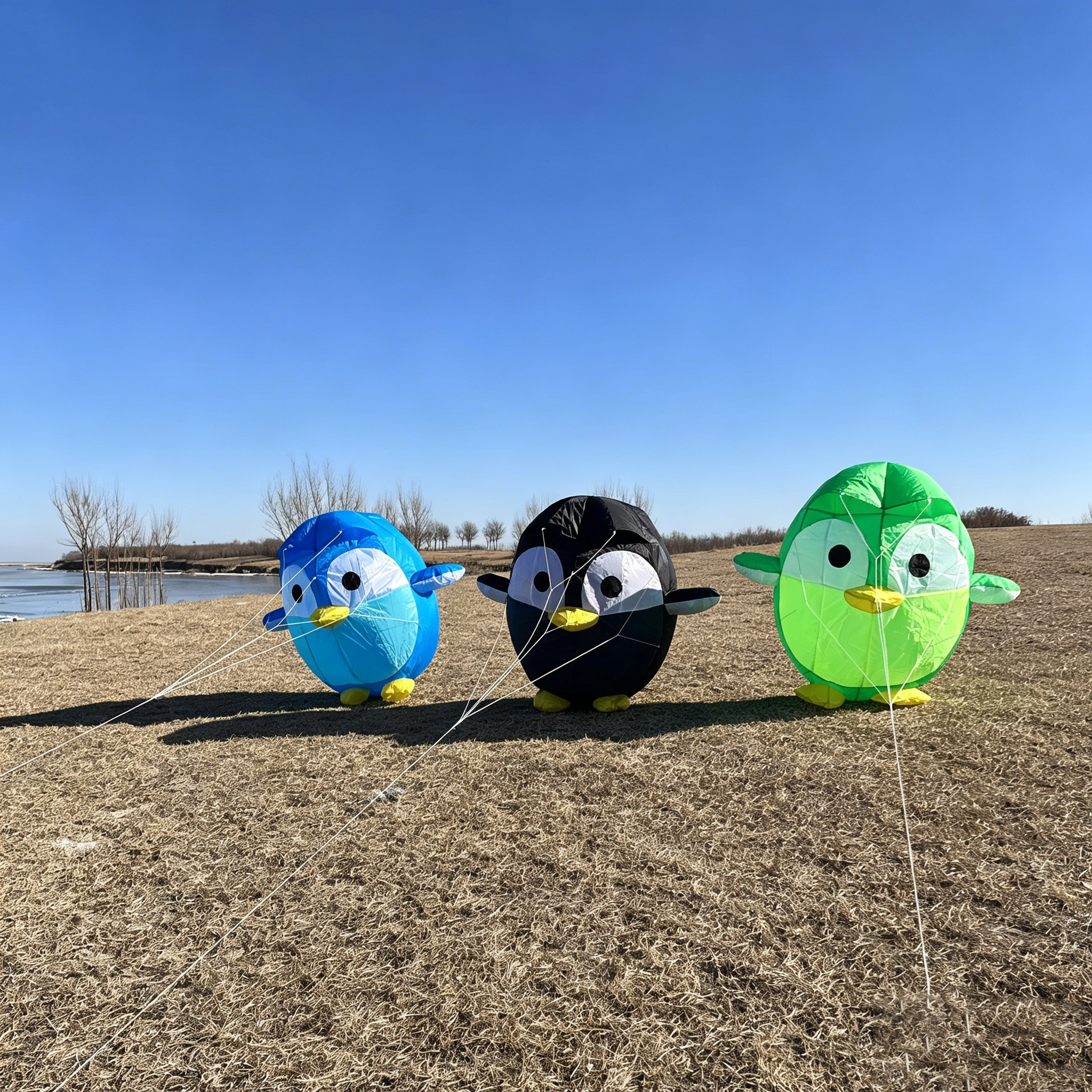 ペンギン凧ペンダント、ソフトインフレータブル凧、30Dリップストップナイロン素材、屋外ゲームおもちゃ、収納袋付き。