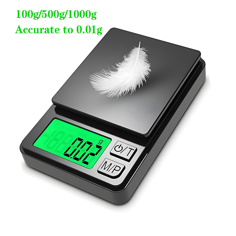 精密ポケットスケール 1000g X 0.01g - デジタルグラム食品、ジュエリーオンス/穀物スケール、バックライト付き LCD 付き - 旅行用ミニスケール