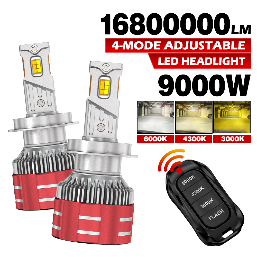 H4 LED H11 9005 HB3 9006 HB4 9012 6000K 4300K 3000K H7 LED 電球 3 色リモコン車のヘッドライトライト 12V