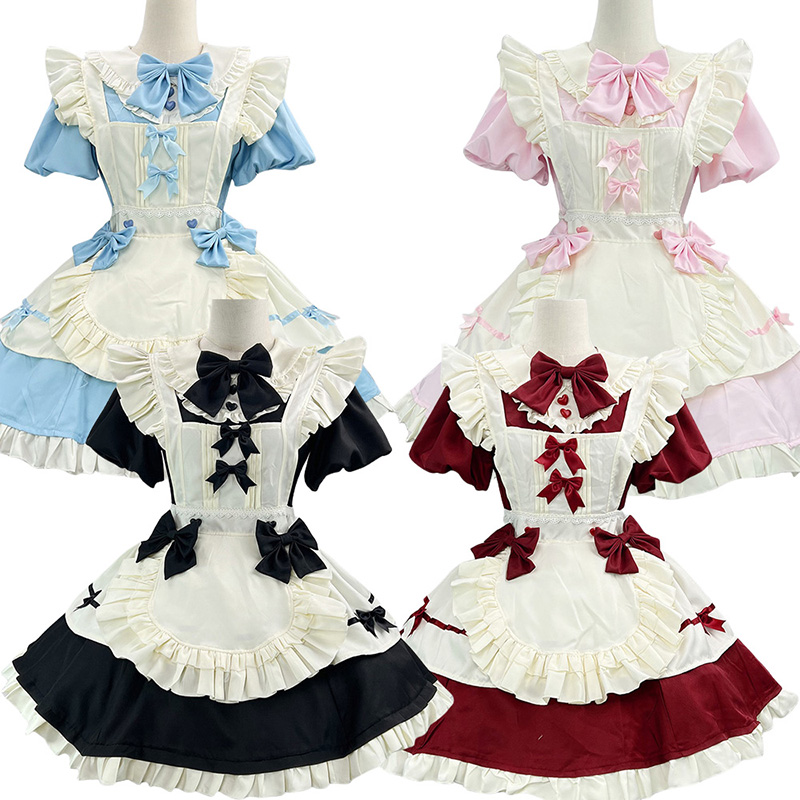 S-5XL かわいいロリータ少女メイド服コスプレ衣装女性ウェイトレスサーヴァントエプロンドレスパーティー服