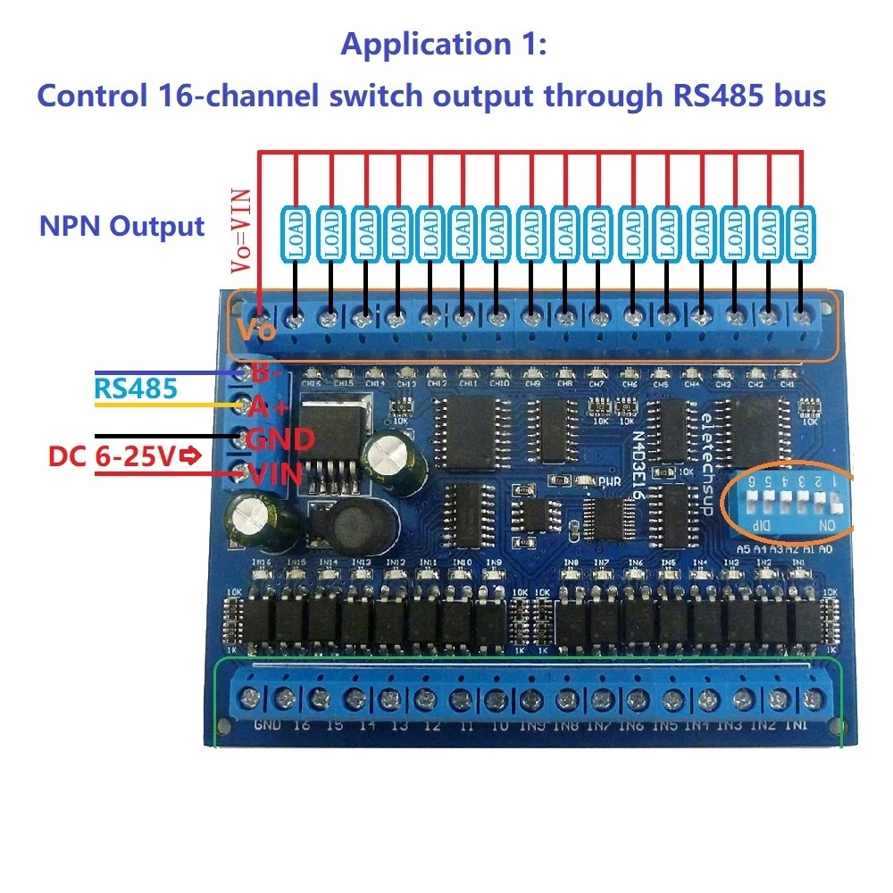 DC 12V 24V 16 入力 16 出力 RS485 リモートコントロールスイッチ PLC IO 拡張ボード 03 06 16 Modbus RTU モジュール