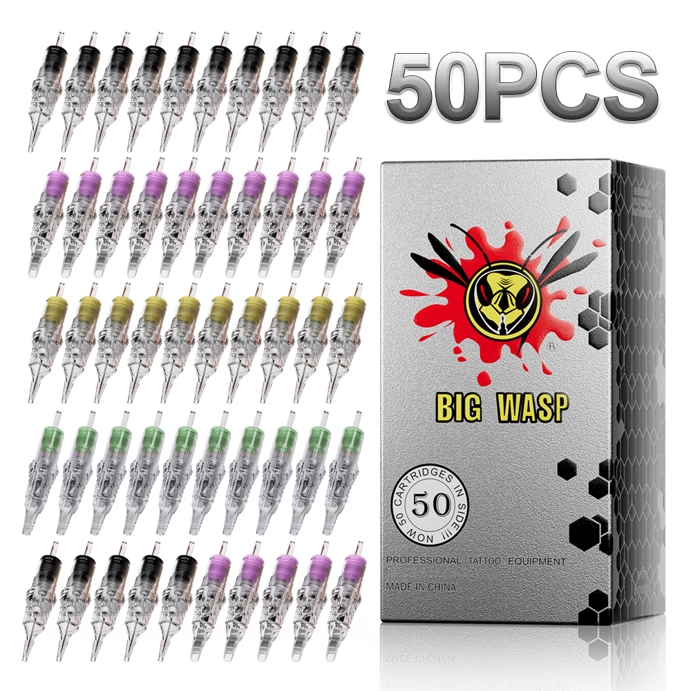 BIGWASP 50 個タトゥーカートリッジプロフェッショナル使い捨て安全針アートメイク機械用品 RL/RS/RM 0.3/0.35 ミリメートル