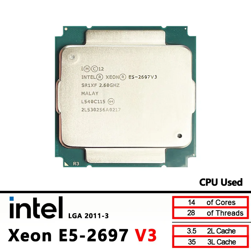 Intel Xeon Used E5 2697V3 E5 2697 v3 2.6 GHz Fourteen Cores Twenty-eight Threads 35M 145W CPU LGA 2011-3