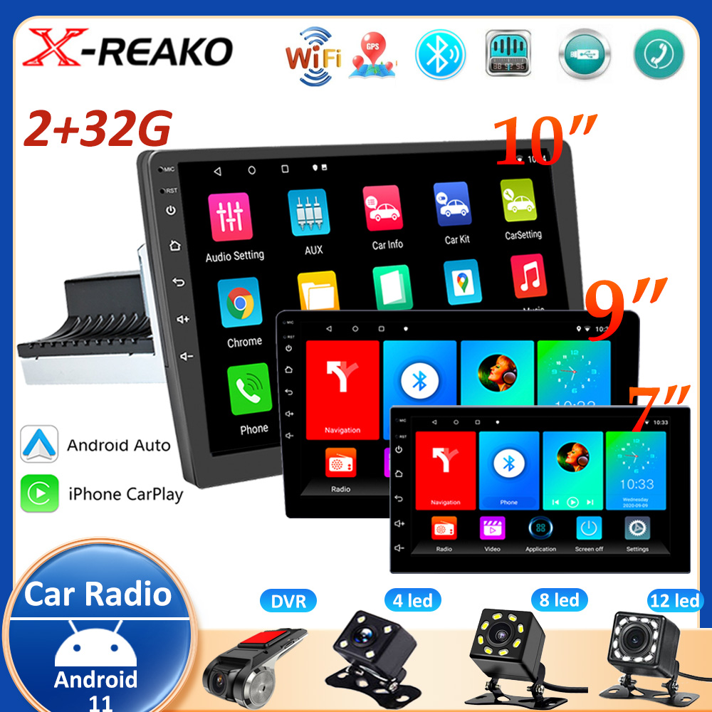X-REAKO 2 32G 1 Din 7インチ/9インチ/10.1インチ インチ Andriod 11 カーラジオ マルチメディアプレーヤー Bluetooth GPS ナビゲーション WIFI USB FM サポート Carplay