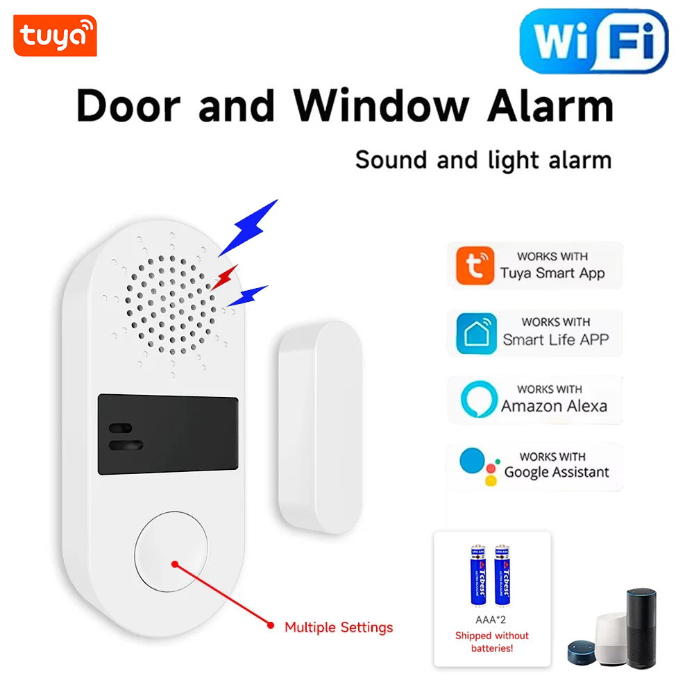 Tuya WiFi スマートドアセンサー 130DB サウンドライトアラームワイヤレススマートライフ Alexa で動作スマートホームリアルタイム