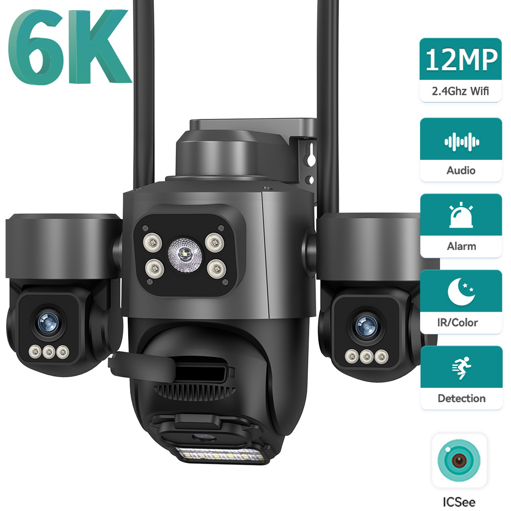 12MP トリプルレンズ PTZ IP セキュリティカメラ IP66 防水自動追跡ナイトビジョン 2 ウェイオーディオ WIFI CCTV 監視 iCsee アプリ
