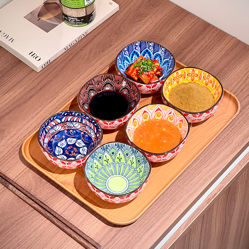 3/6 個のボヘミアン セラミック ソース ボウル - 家庭料理、寿司、バーベキュー、スナック用の小皿 |家庭用食器洗い機/電子レンジ対応