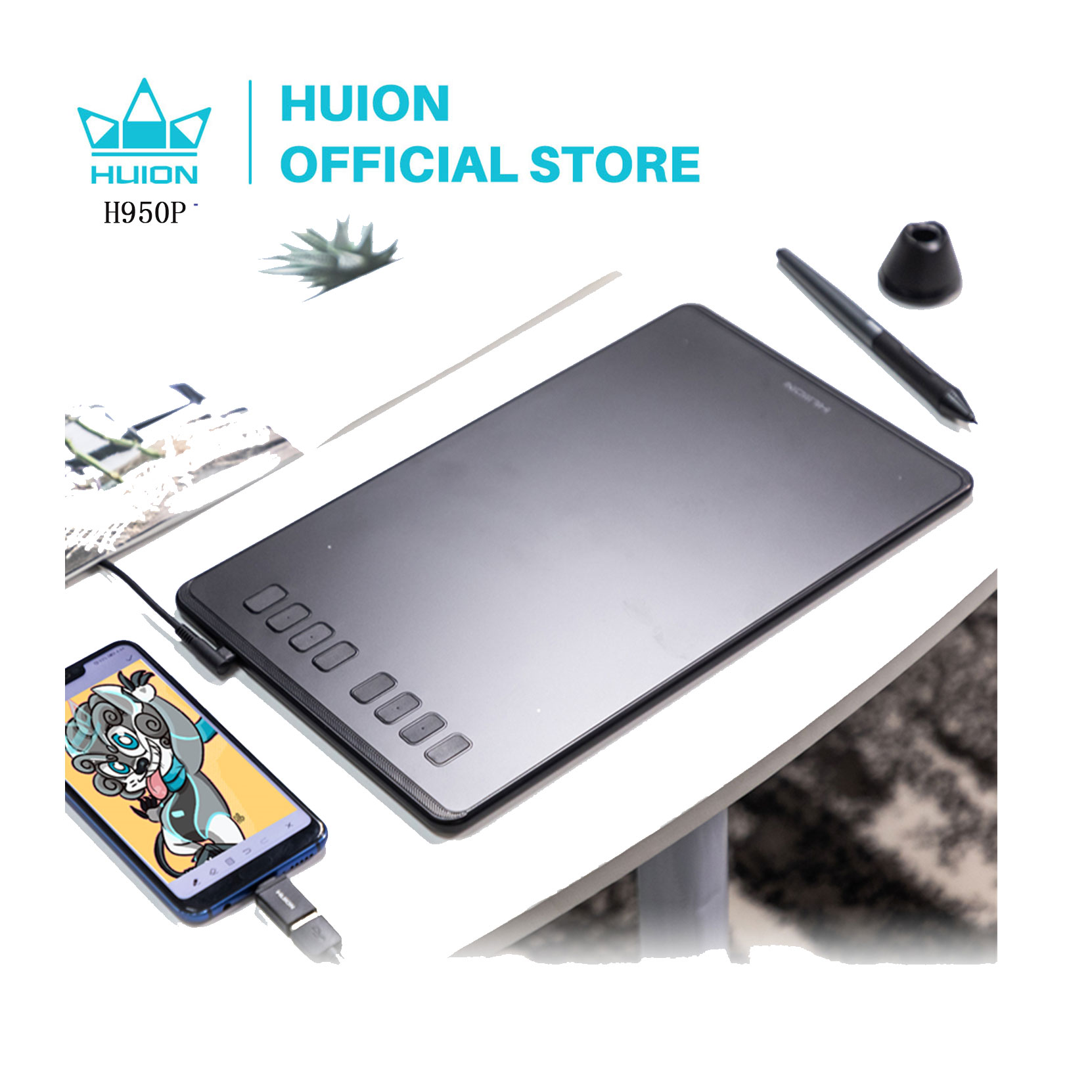 HUION H950P 超薄型グラフィックタブレット デジタルタブレット プロフェッショナル描画ペンタブレット バッテリーフリースタイラス付き
