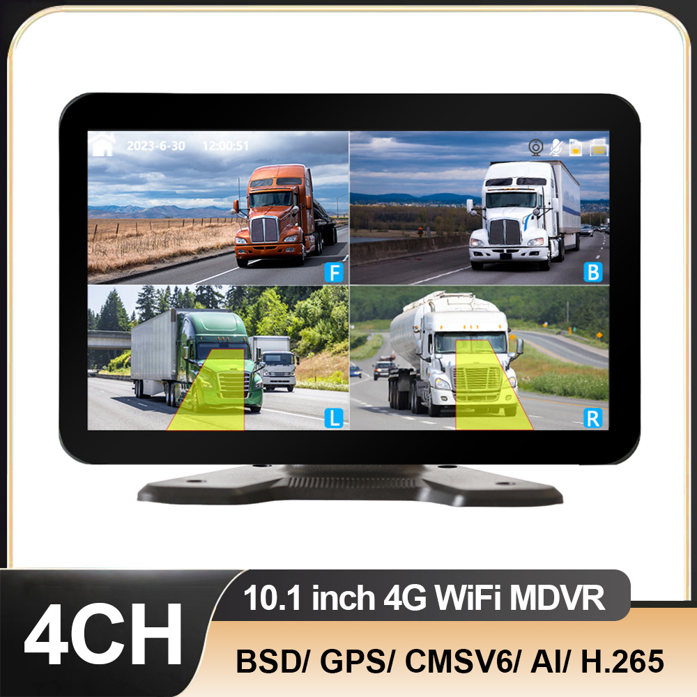 4CH GPS 4G WiFi MDVR 10.1 インチ IPS タッチスクリーン車両 DVR モニターシステム BSD ループ録画 CMSV6 トラック/トレーラー/バス用