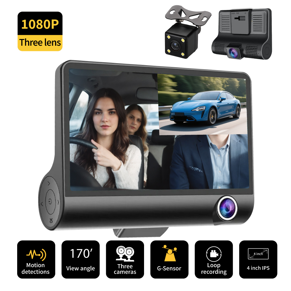 車 DVR HD1080P ダッシュカム IPS 3 チャンネル車カメラナイトビジョン録画自動 DVR ループダッシュレコーダー車両アクセサリー