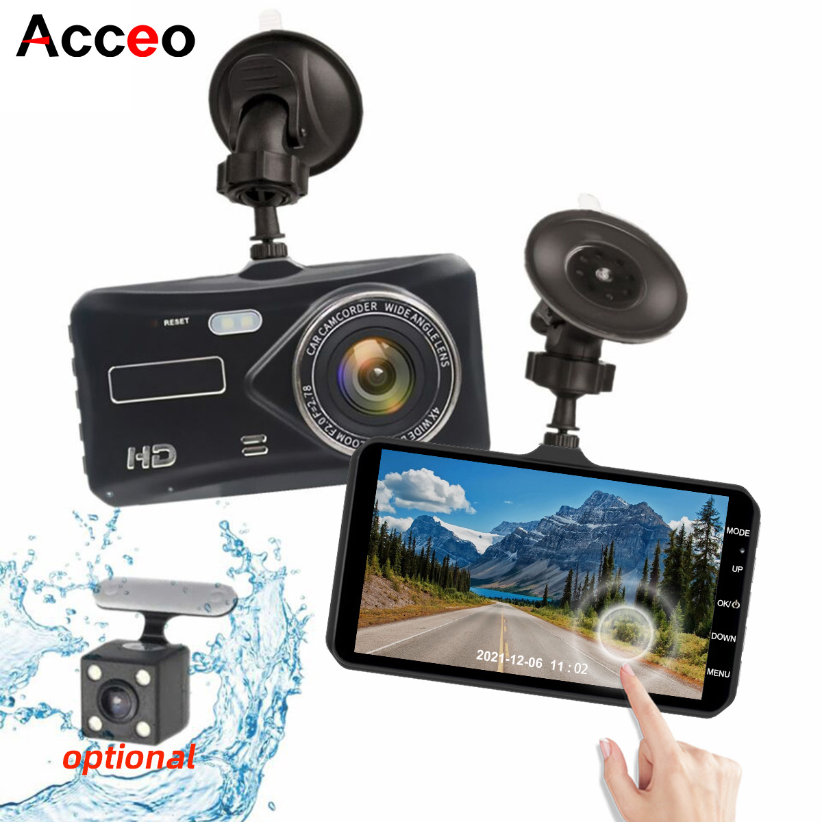 Acceo HD 1080P 車のダッシュカムサポートデュアルレンズフロントとリアカメラナイトビジョンセンサー駐車監視ループ録画