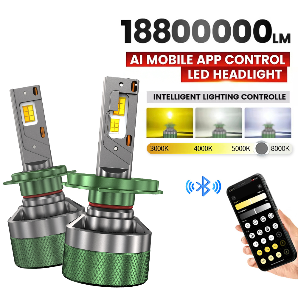 18800000LM H7 LED ヘッドライト Bluetooth APP 制御色 3000K-8000K スマート LED チップハイパワー H1 H4 H11 9005 9006 LED ライト用