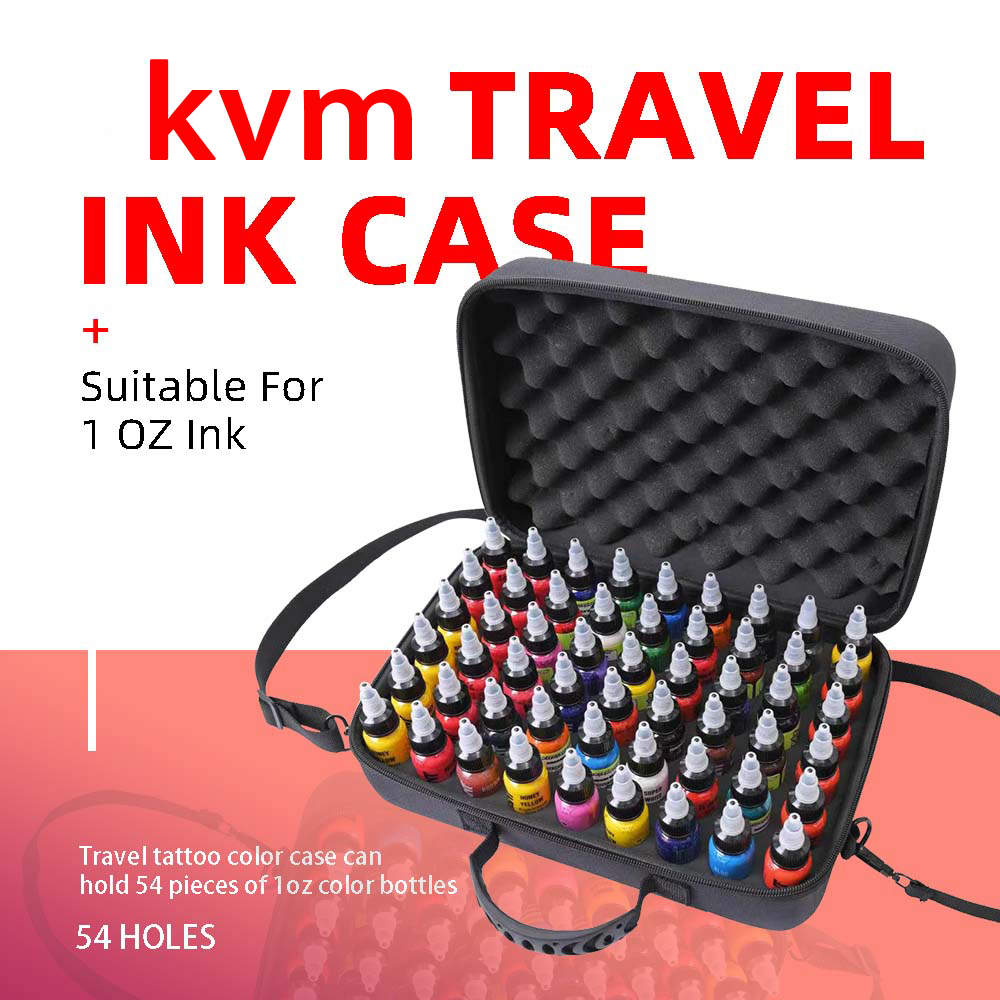 KVM タトゥーインク スーツケース タトゥー描画インク トラベルケース 54個入り 1オンス タトゥーインク PU 低反発ストレージケース 保管用