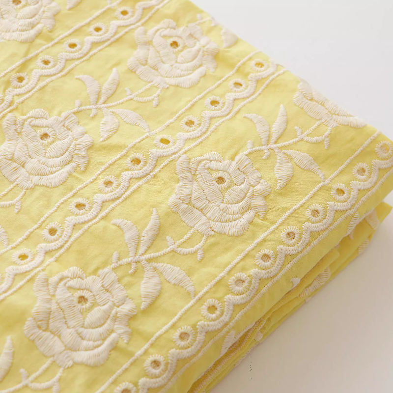 綿ローズ重工業刺繍ドレス生地黄色のシャツの服手作り DIY テーブルクロスバッグ枕生地