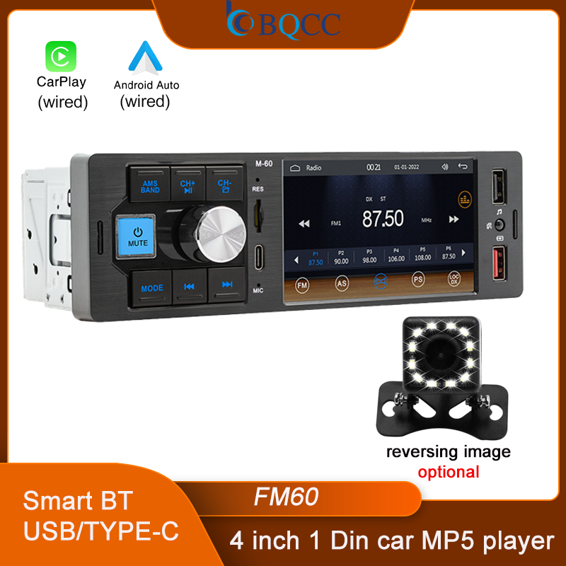 BQCC 1 Din 4 "タッチスクリーン車 MP5 プレーヤー有線 Android 自動 carplay mirorlink FM BT カラフルなライト usb Type-c カーラジオ