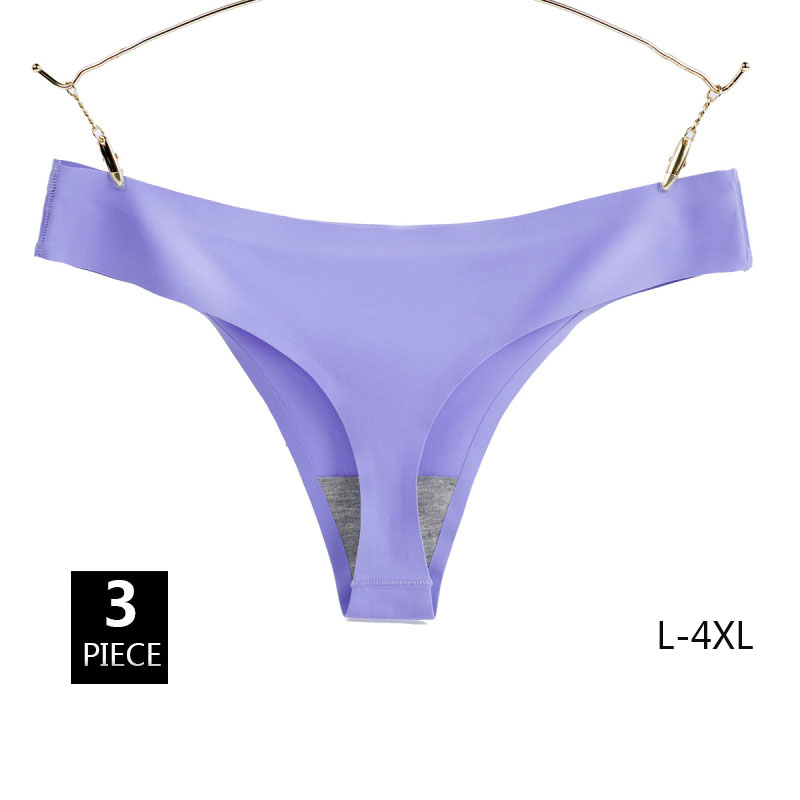 3 個アイスシルク 4XL 大プラスサイズのシームレスな女性 G ストリングローウエストセクシーな固体ソフト女性皮ひも T バックパンティー下着