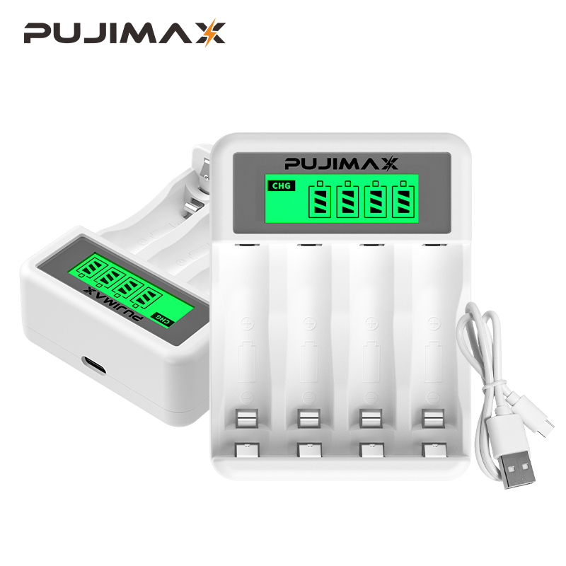 PUJIMAX LCD ディスプレイスマートインテリジェントバッテリー充電器 4 スロット付き AA/AAA ニッカドニッケル充電式電池 aa/aaa 充電器