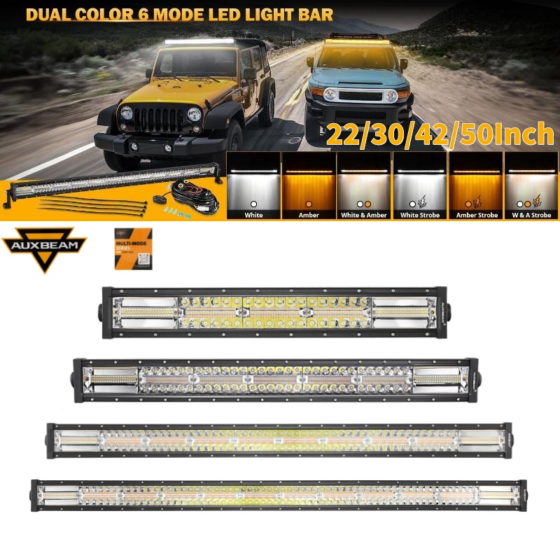 Auxbeam 22/30/42/50Inch 6 Modes White&Amber Straight Off Road Led Light Bar For Truck Boat Jeep Pickup