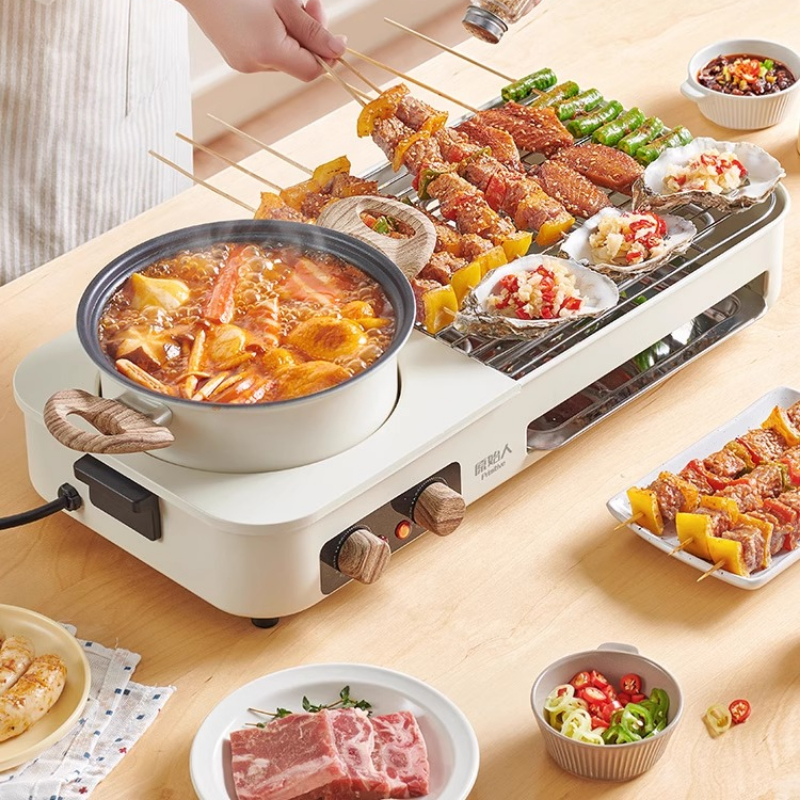 電気バーベキューグリル家庭用ツーインワン鍋焼きとすすぎ一体型鍋多機能バーベキュープレート
