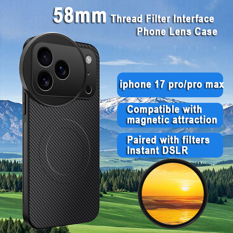 58 ミリメートルフィルターマウント電話ケース iPhone 17 Pro/Pro Max 磁気ワイヤレス充電 Magsafe カバー保護カメラレンズアダプター