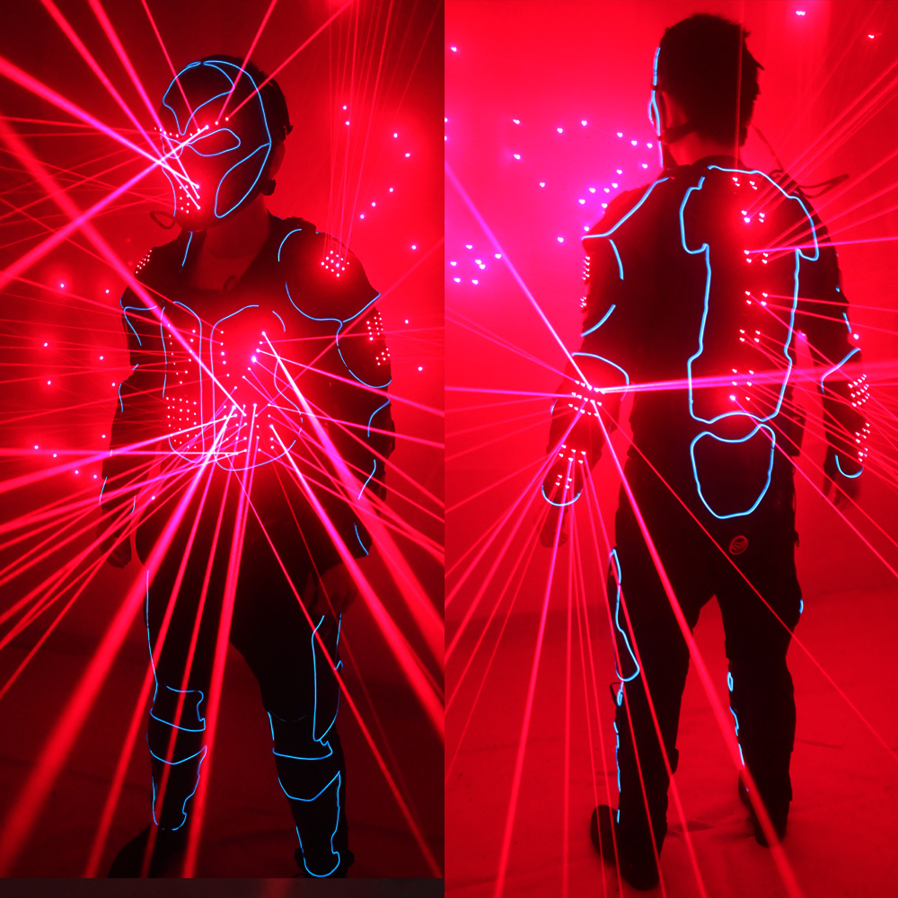 赤色レーザースーツ LED ロボットステージ衣装レーザー手袋メガネ GOGO ダンサーコスプレドレス