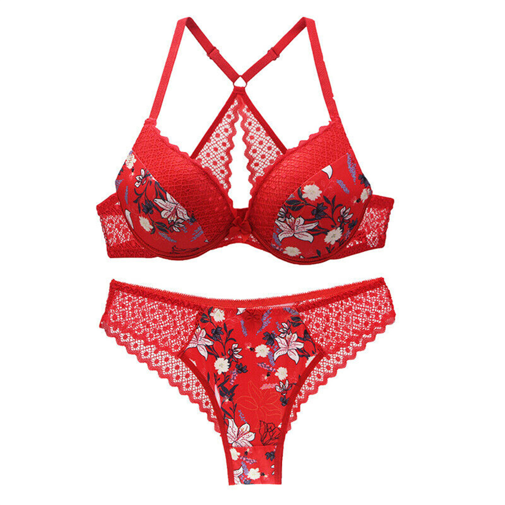 BCHRAYIUP 女性のアンダーワイヤーパッド入りブラジャープッシュアップ下着パンティーブラジャーランジェリーパンティセット 34 36 38 40 42 44 ABCD E