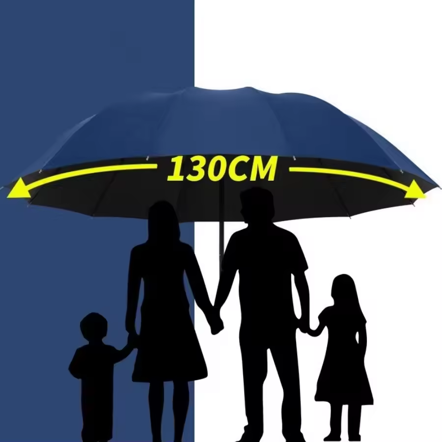 晴雨兼用の130cm特大折りたたみ傘で、防風、防水の総合保護機能を備えています。