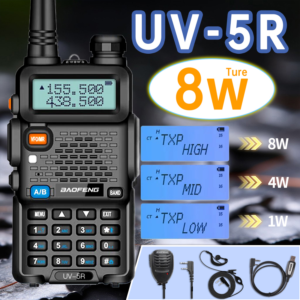 baofeng uv5r 8 ワットトライパワートランシーバー 5 ワットハイパワー UHF VHF デュアルバンド双方向ラジオランゲ afstand 128CH ハンドヘルド UV 5R cb ラジ