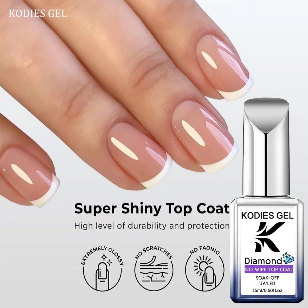 KODIES ジェルダイヤモンドトップコートノーワイプスーパーシャイニー 15 ミリリットル HEMA /TPO フリージェルネイルポリッシュクリスタルシャインジェル仕上げすべてマニキュア用