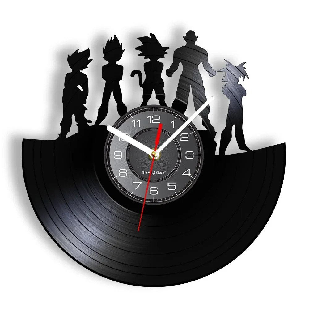 Japanese Anime Manga Modern Vinyl Record Wall Clock Cartoon Silhouette Retro LED Backlight Wall Watch Silent Home Decoration