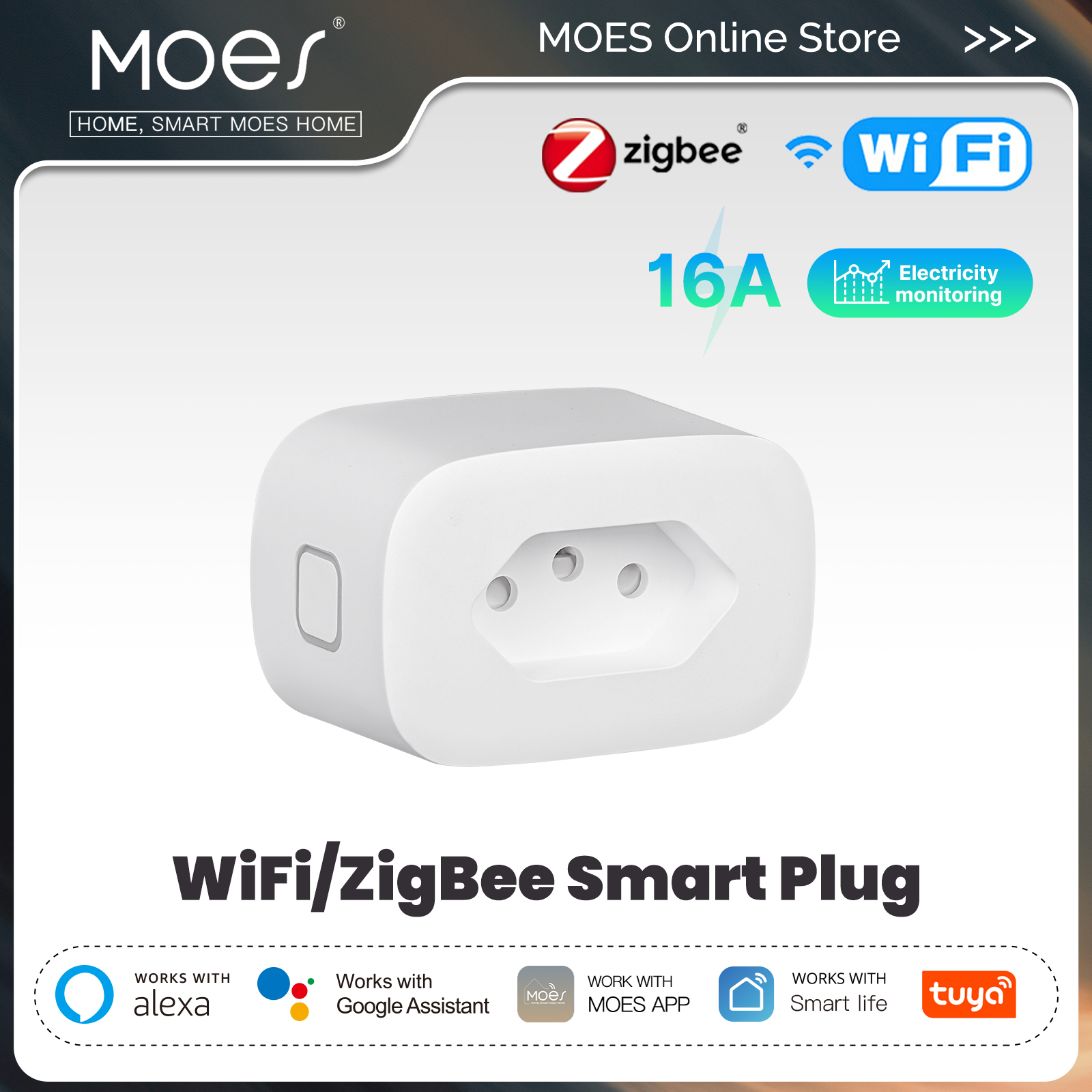 MOES 16A スマートプラグ Tuya WiFi/Zigbee ブラジルバージョンソケット電力監視耐火アプリ制御 Alexa Google ホーム